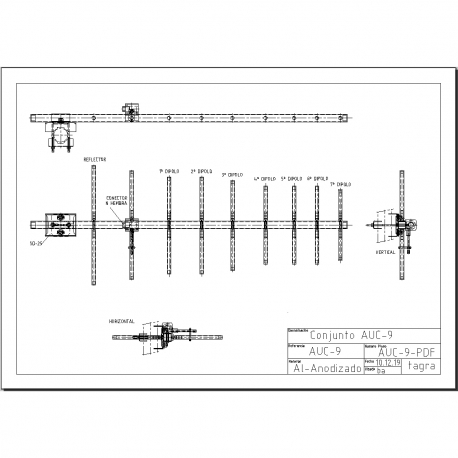 AUC-9D - ANTENA YAGI 9 ELEMENTOS UHF 445⁠-⁠460 MHz - 