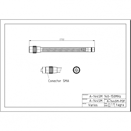 A-144SM/AC - ANTENA OMNI MOVIL SMA ACODADO VHF 140⁠-⁠150 MHz - 