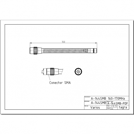 A-144SMB/AC - ANTENA OMNI MOVIL SMA ACODADO VHF 160⁠-⁠170 MHz - 