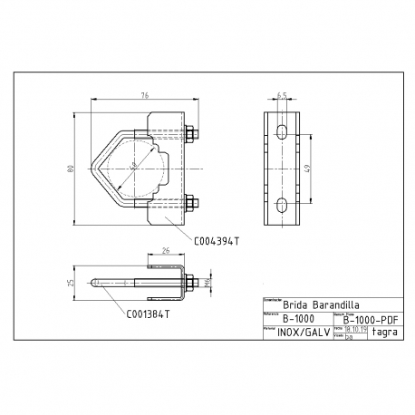B-1000 - RAILING FOR FLANGE M6 - 