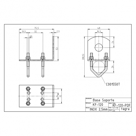 KF-120 - ESCUADRA ABRAZADERA DE ACERO INOXIDABLE - 