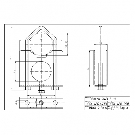 SIX-433 - STAINLESS STEEL SUPPORT FOR MAST 43 MM (x3) - 