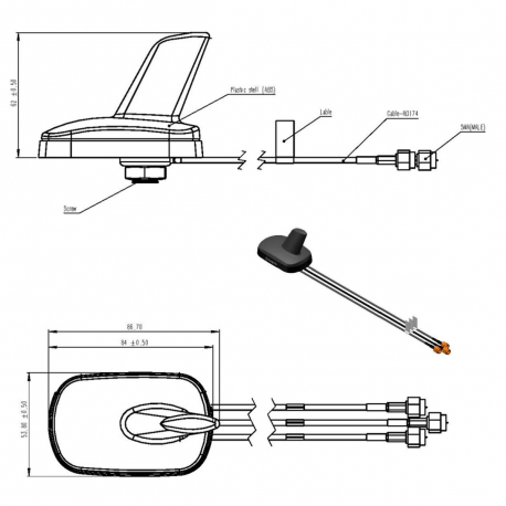 GPS-250 - OMNI ANTENNA TETRA + GPS + AM/FM 525⁠-⁠1700 MHz + GPS - 